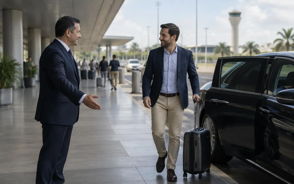 Recepción de un pasajero para un traslado desde el aeropuerto